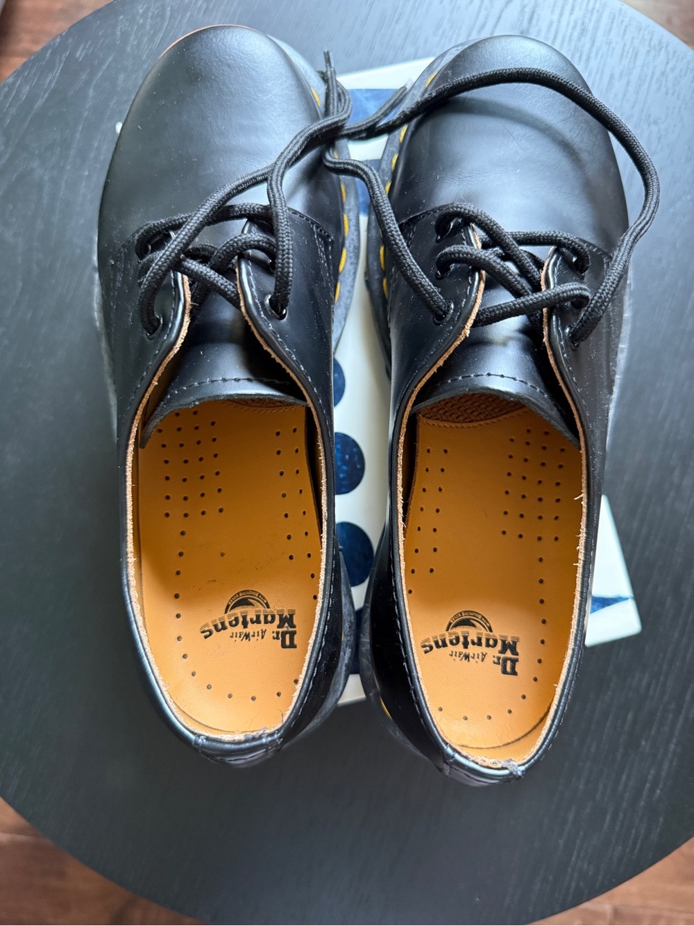 Dr. Martens Black Leather Women’s Lace-Up Oxfords with Yellow Insole
